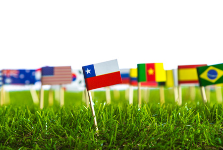 Paper cut of flags on grass for Soccer championship 2014の写真素材
