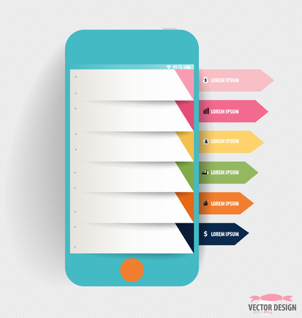 Infographic design template. Touchscreen device with colorful infographics paper template, vector illustration.のイラスト素材
