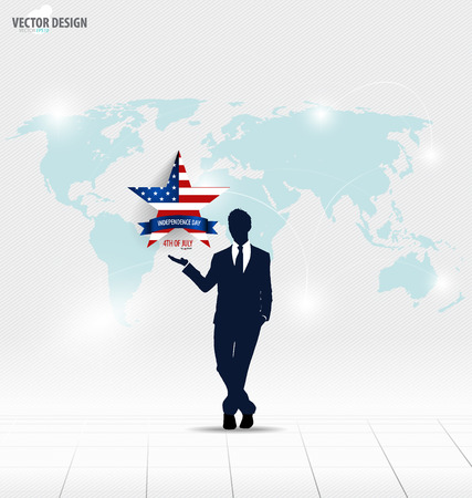 Happy independence day, 4th of July. Businessman showing star. Vector illustration.のイラスト素材