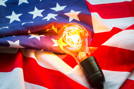 Light bulb on USA flagの写真素材