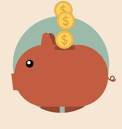 Piggy bank with coin over it. Modern Flat design vector illustration concept.のイラスト素材