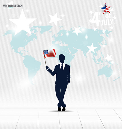 Happy independence day, 4th of July. Businessman showing American Flag. Vector illustration.のイラスト素材