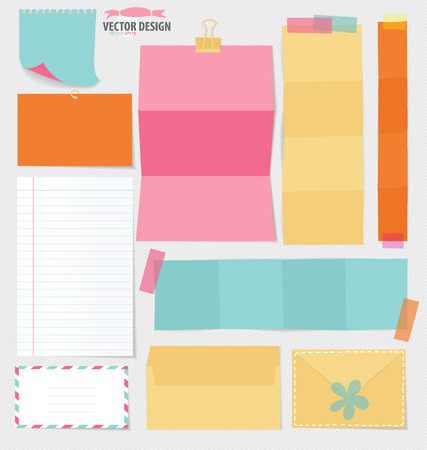Collection of various note papers, ready for your message. Vector illustration.のイラスト素材