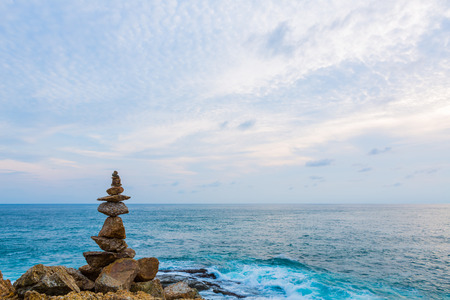 Rock and sea with blue skyの写真素材