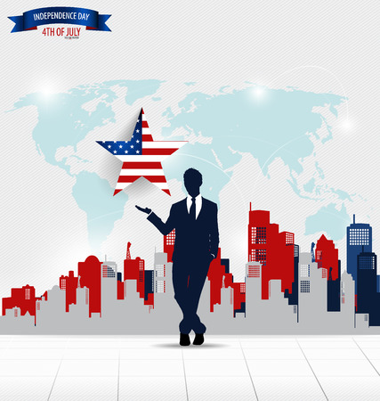 Happy independence day, 4th of July. Businessman showing star. Vector illustration.のイラスト素材