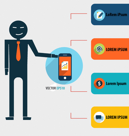 Businessman showing touchscreen device. Vector illustration.のイラスト素材