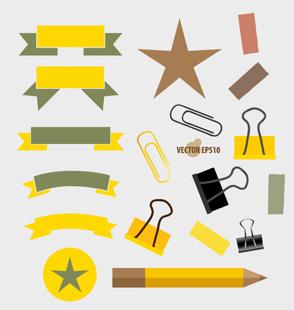 Ribbons Set, pencil, paperclip and sticker. Vector illustration.のイラスト素材
