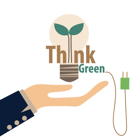 Think green, Eco concept. Light bulb with tree inside. Vector illustration.のイラスト素材