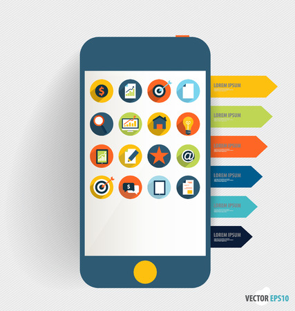 Touchscreen device with application icon and note papers. Vector illustration.のイラスト素材