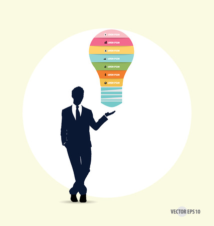 Businessman with light bulb on his hand concept for idea. Vector illustration.のイラスト素材