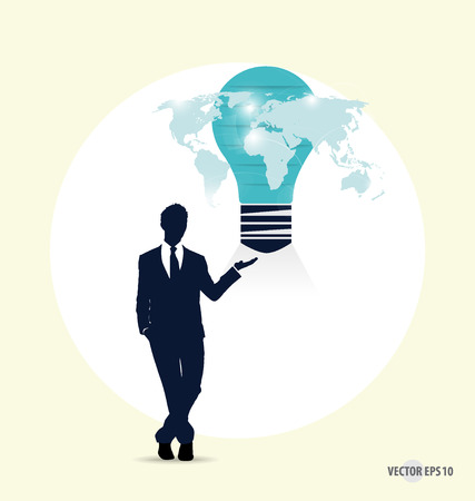 Businessman with light bulb on his hand concept for idea. Vector illustration.のイラスト素材