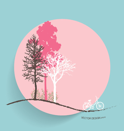 Cute card with trees background, vector illustration.のイラスト素材