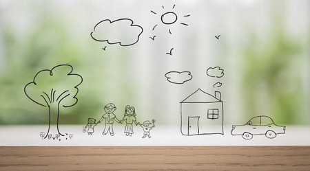 Hand draw lovely familyの写真素材