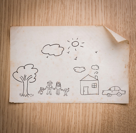 Hand draw lovely family on vintage paperの写真素材