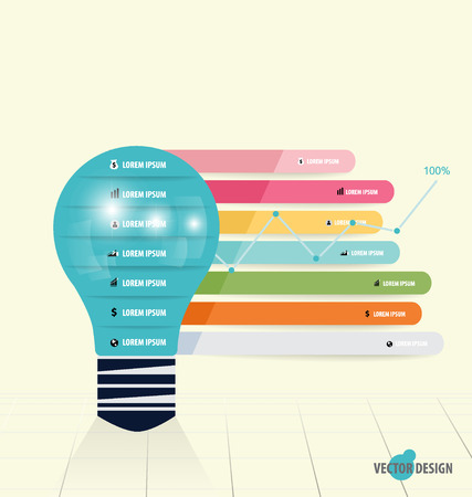 Infographic design template. Light bulb with infographics paper template and business graph, vector illustration.のイラスト素材
