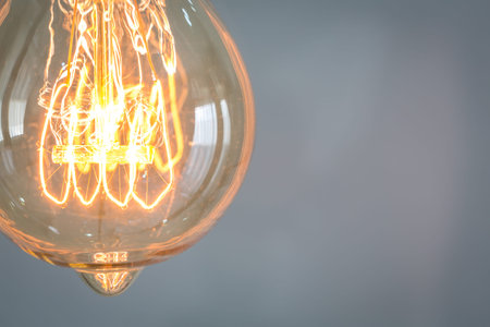 Close up of vintage glowing light bulb