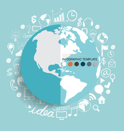 Modern globe with application icon, modern template design. のイラスト素材
