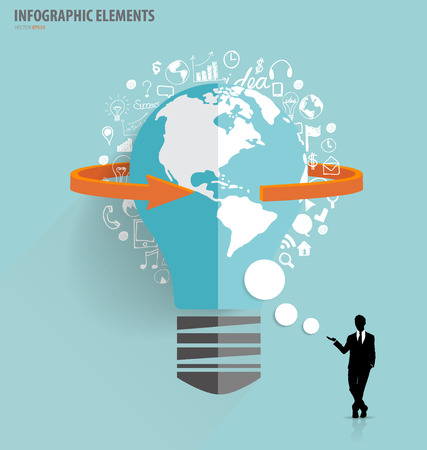 Businessman showing light bulb with cloud of application. Vector illustration.のイラスト素材