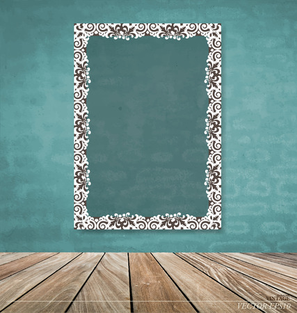 Vintage frame on brick wall, vector illustration.のイラスト素材