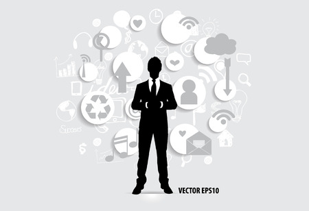 Businessman with cloud of application. Vector illustration.のイラスト素材
