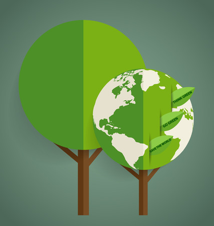 Green Eco Earth Tree shaped world map. Vector illustration.のイラスト素材