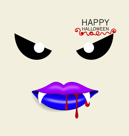 Happy Halloween design background with vampire mouth. Vector illustration.のイラスト素材