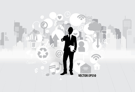 Businessman with cloud of application. Vector illustration.のイラスト素材