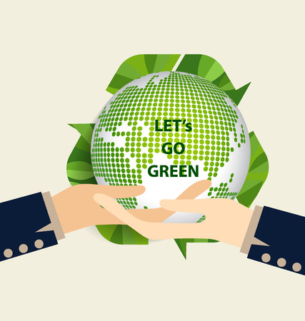 Green Eco Earth, Hand holding Green earth. Vector Illustration.のイラスト素材