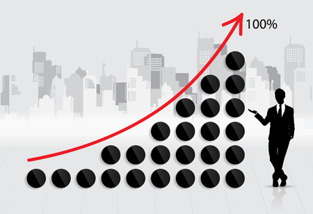 Business growing graph with businessman. Vector illustration.のイラスト素材