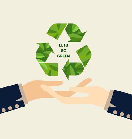 Green Eco Earth, Hand holding Recycle symbol. Vector Illustration.のイラスト素材