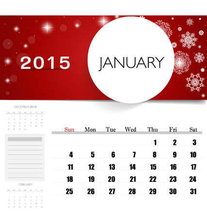 2015 calendar, monthly calendar template for January. Vector illustration.のイラスト素材