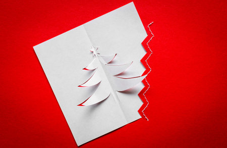 Vintage Christmas postcard with true paper christmas tree