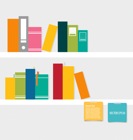 Books on shelf with notepapers. Vector illustration.のイラスト素材