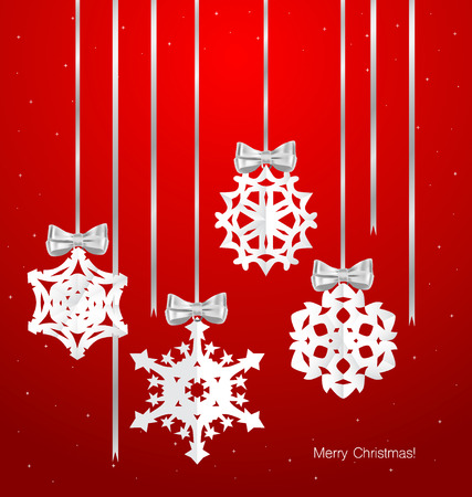 Christmas greeting card with origami snowflake, vector illustration.のイラスト素材