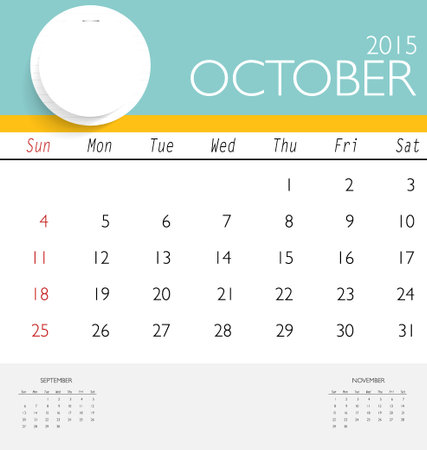 2015 calendar, monthly calendar template for October. Vector illustration.のイラスト素材