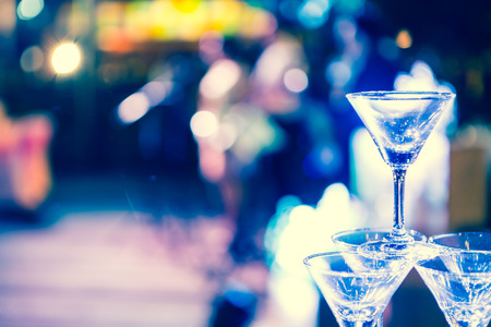 Glasses of champagne are lined up in wedding celebrationの写真素材