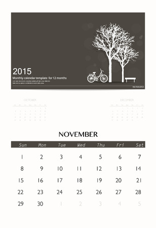 2015 calendar, monthly calendar template for November. Vector illustration.のイラスト素材