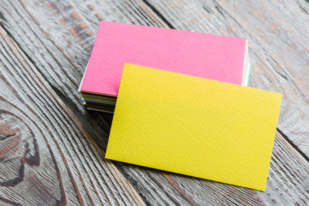 Colorful Business cards on wood table