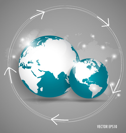Modern globes and world map, vector illustration.のイラスト素材