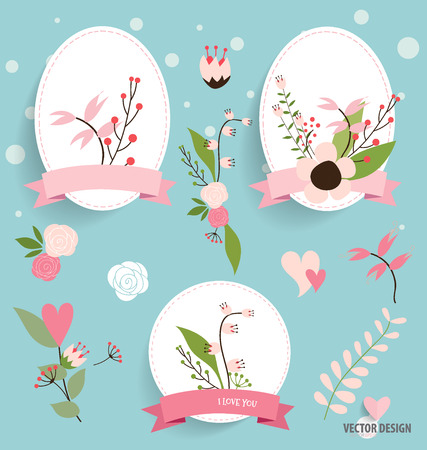 Floral bouquets with ribbon and heart, vector illustration.のイラスト素材