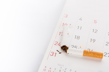 World No Tobacco Day : Broken cigarette  on calendarの写真素材