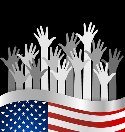 Hands and american flag, vector illustration.のイラスト素材