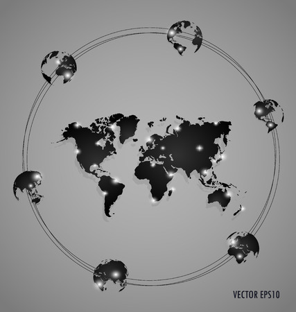 Modern globes and world map, vector illustration.のイラスト素材