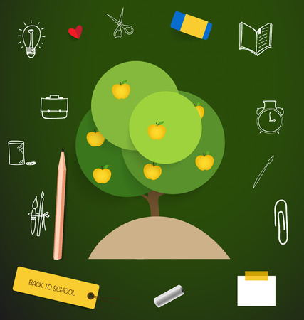 Welcome back to school with Apple tree, vector illustration.のイラスト素材