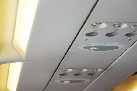 No smoking sign  on the airplaneの写真素材