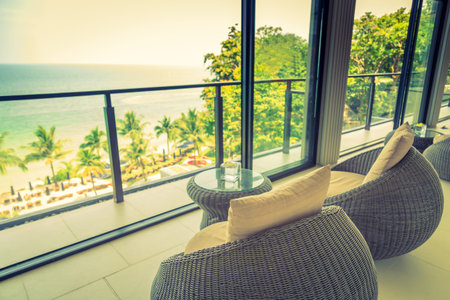 Sofa at lobby ( Filtered image processed vintage effect. )のeditorial素材