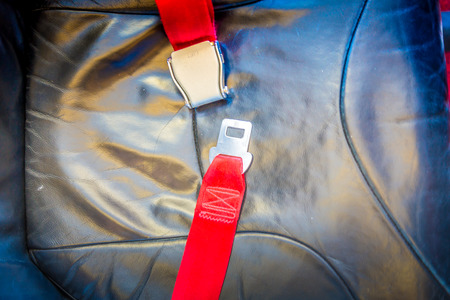 Seat belt in airplane  ( Filtered image processed vintage effect. )の写真素材