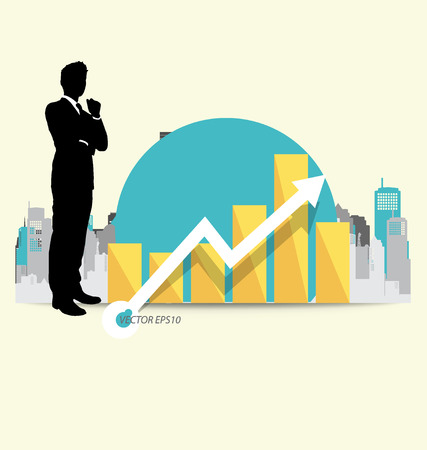 Modern design graph. Business graph to success with building background, can use for business concept. Vector illustration.のイラスト素材