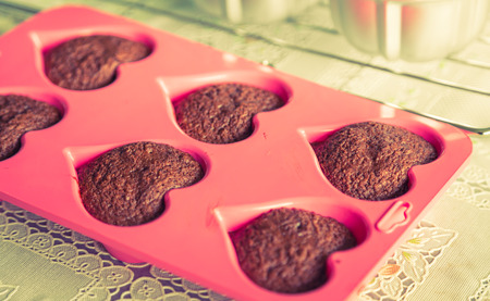 Chocolate muffins on table ( Filtered image processed vintage effect. )の写真素材