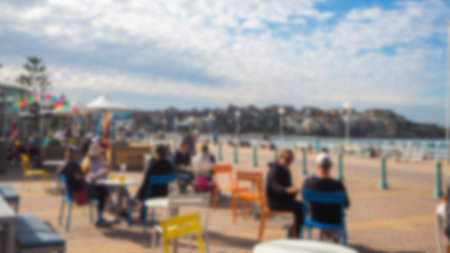 Abstract blur people on beach with blue sea an sky